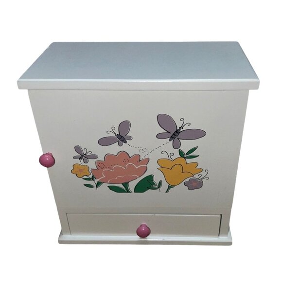 Open Front Wooden Jewelry Box Chest for Girls 8" x 8" Flowers & Butterflies with - Picture 2 of 16